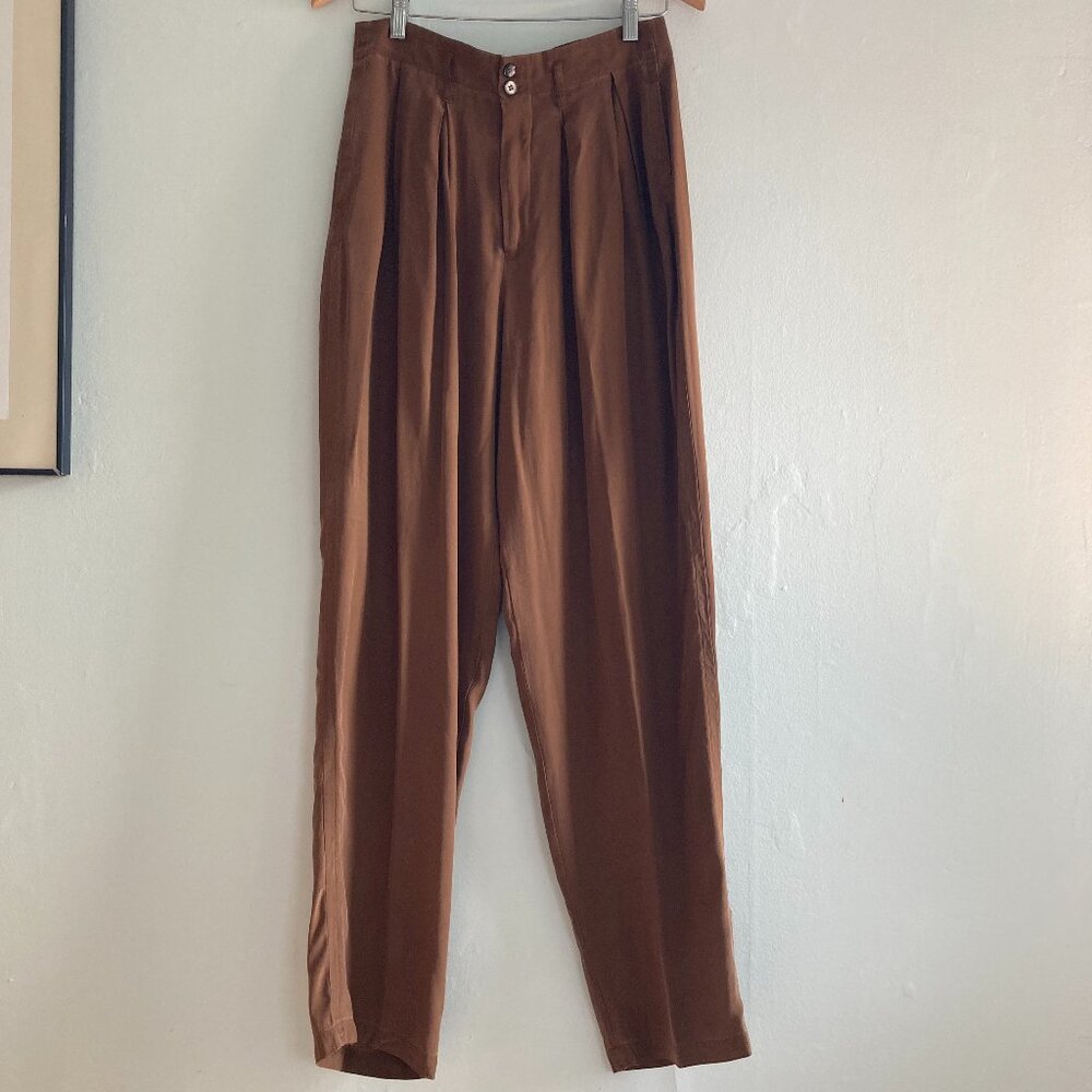 MAURICE SASSON 100% Silk Pants Women's 8 Vintage Trousers Pleated